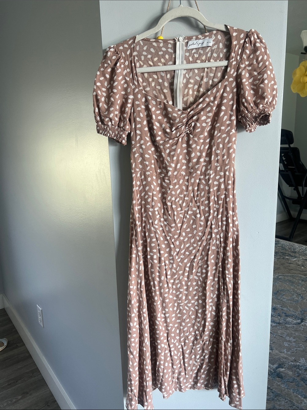 Petal & Pup Mauve Dot Midi Dress with Puff Sleeves